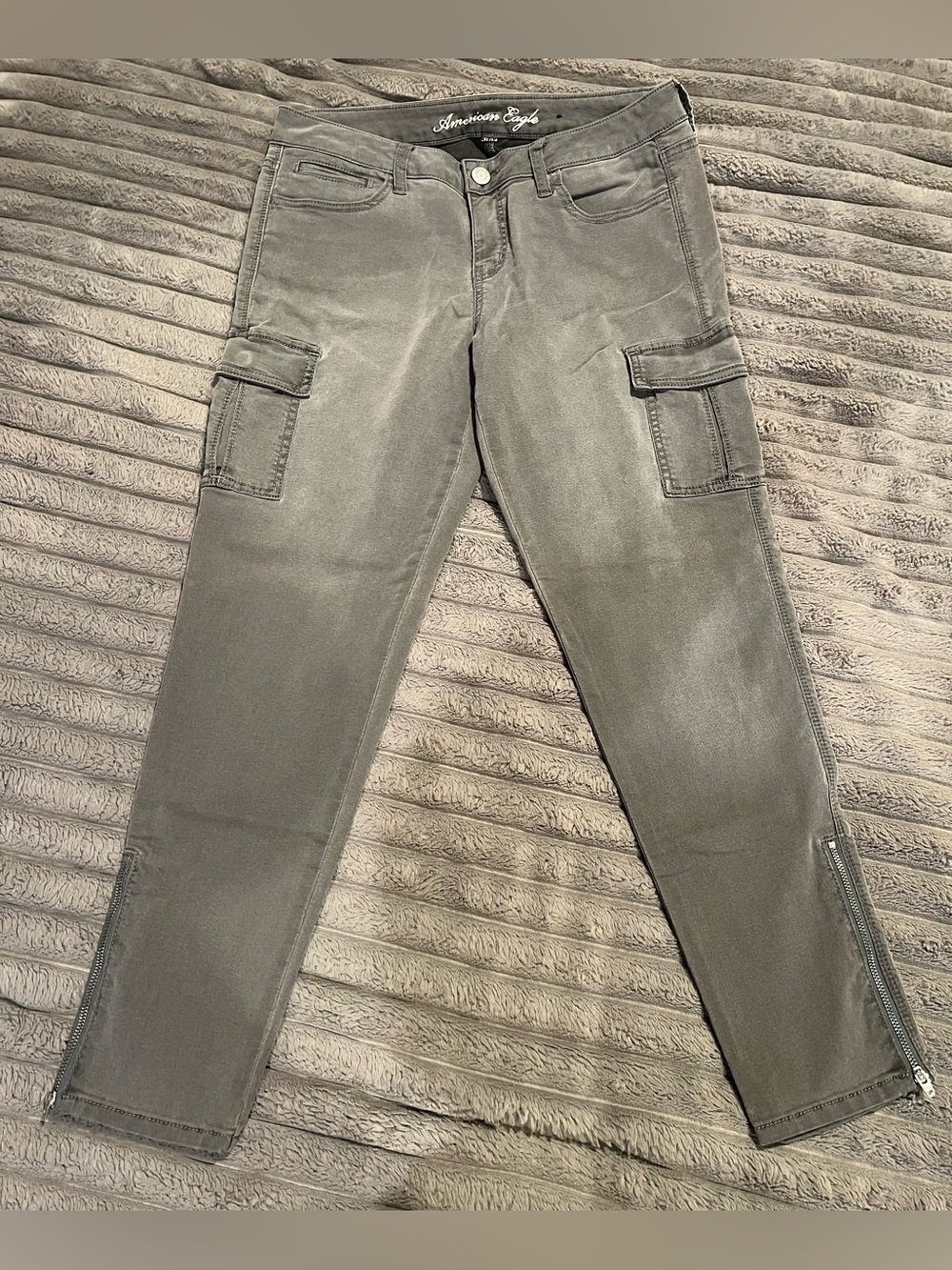 AMERICAN EAGLE GRAY JEGGING WOMEN SIZE 10 CARGO ZIPPER REGULAR JEANS STRETCH